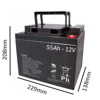 Bateria para Cadeiras de Rodas e Scooters de Mobilidade - 229x138x208 - 12v-55Ah