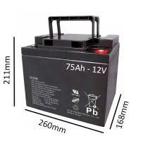 Bateria para Cadeiras de Rodas e Scooters de Mobilidade - 260x168x211 - 12v-75Ah
