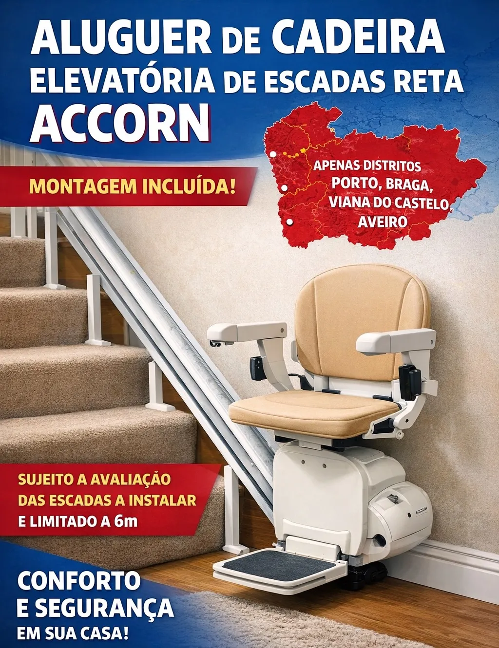 Aluguer Cadeira Elevatória de Escadas Recta até 6m