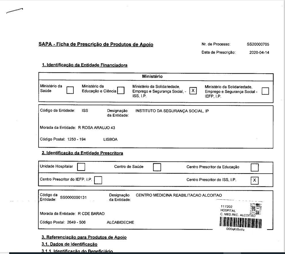 Ficha de Prescrição de Produtos de Apoio - Peça um Orçamento