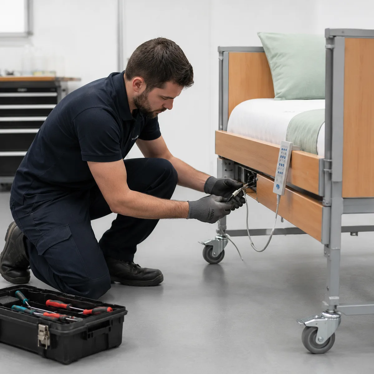 Técnico a montar uma cama articulada